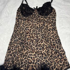Leopard Print Lace Trim Nightgown